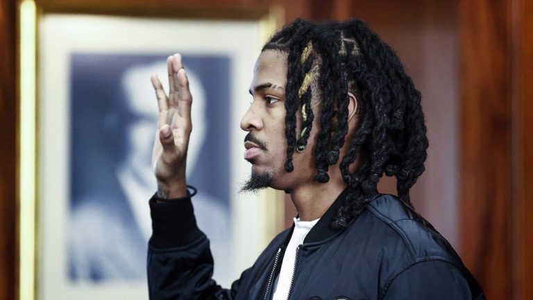 Memphis Grizzlies player Ja Morant appears in Judge Carol Chumney's courtroom at Shelby County Circuit Court, Monday, Dec. 11, 2023, in Memphis, Tenn. (Mark Weber/Daily Memphian via AP)
