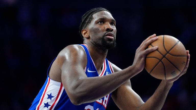 Philadelphia 76ers' Joel Embiid plays during an NBA basketball game, Tuesday, April 2, 2024, in Philadelphia. (Matt Slocum/AP)