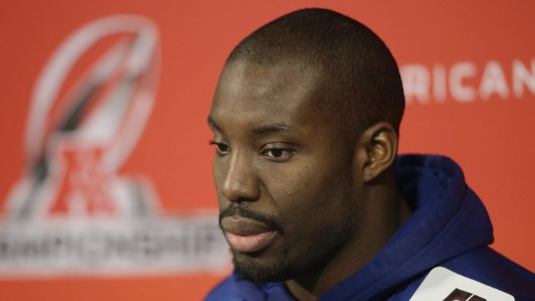 Indianapolis Colts' Vontae Davis listens to a question during a news conference ahead of the AFC Championship game against the New England Patriots at the NFL football team's practice facility Friday, Jan. 16, 2015, in Indianapolis. Former Miami Dolphins and Indianapolis Colts cornerback Vontae Davis was found dead in his South Florida home on Monday, April 1, 2024, but police say no foul play is suspected.(AP/Darron Cummings, File)