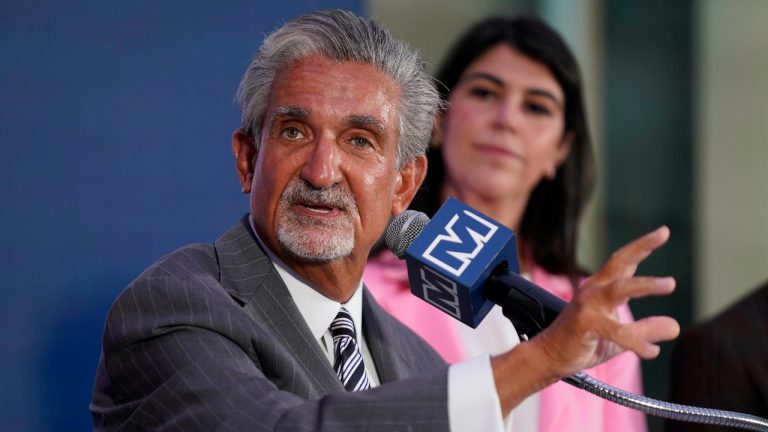 Ted Leonsis, owner of the Washington Wizards NBA basketball team and Washington Capitals NHL hockey team, speaks during a news conference at Capitol One Arena in Washington, Wednesday, March 27, 2024. (Stephanie Scarbrough/AP)