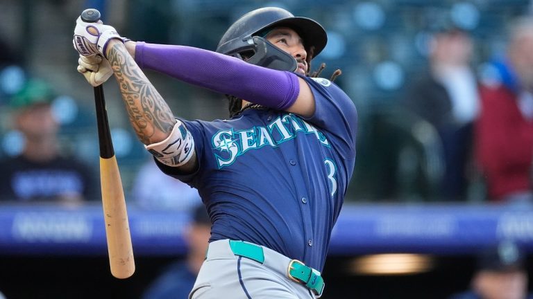 Seattle Mariners shortstop J.P. Crawford (3) in the second inning of the second game of a baseball doubleheader Sunday, April 21, 2024, in Denver. (David Zalubowski/AP)
