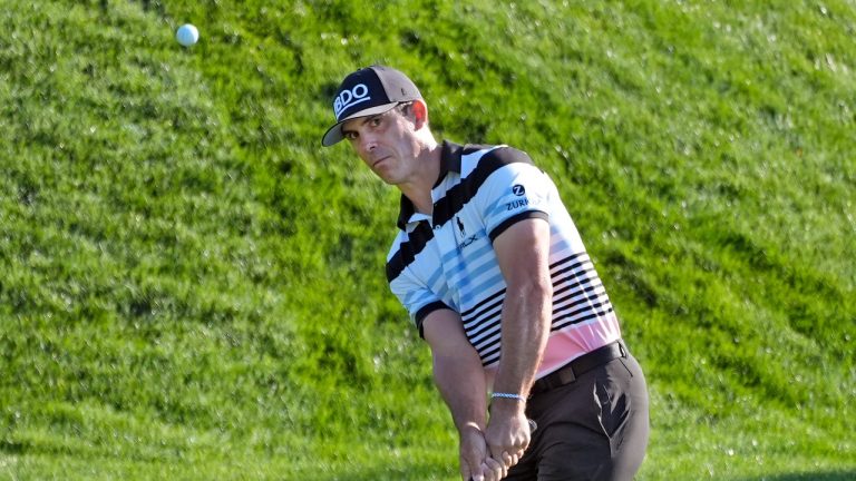 Billy Horschel chips from the rough along the second green during the first round of The Players Championship golf tournament Thursday, March 14, 2024, in Ponte Vedra Beach, Fla. (Marta Lavandier/AP Photo)