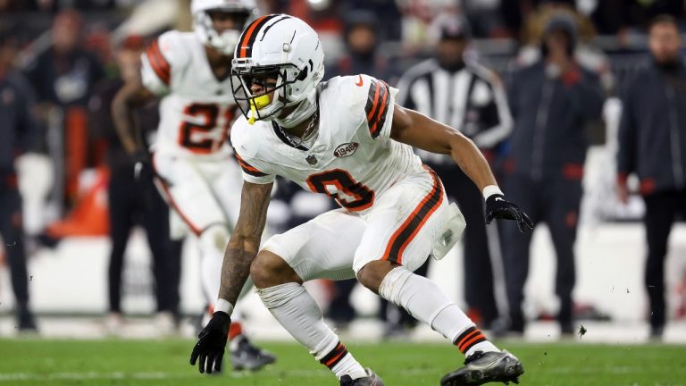 FILE - Cleveland Browns cornerback Greg Newsome II (0) drops back in coverage during an NFL football game against the New York Jets, Thursday, Dec. 28, 2023, in Cleveland. (Kirk Irwin/AP)