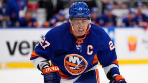 New York Islanders' Anders Lee (27) during the second period of an NHL hockey game against the New Jersey Devils Friday, Oct. 20, 2023, in Elmont, N.Y. (Frank Franklin II/AP)