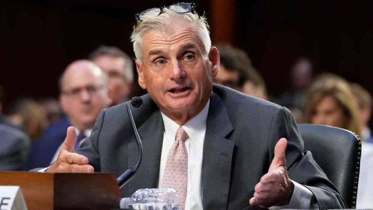 PGA Tour board member Jimmy Dunne testifies before a Senate Subcommittee on Investigations hearing on the proposed PGA Tour-LIV Golf partnership, Tuesday, July 11, 2023, on Capitol Hill in Washington. (Patrick Semansky/AP)
