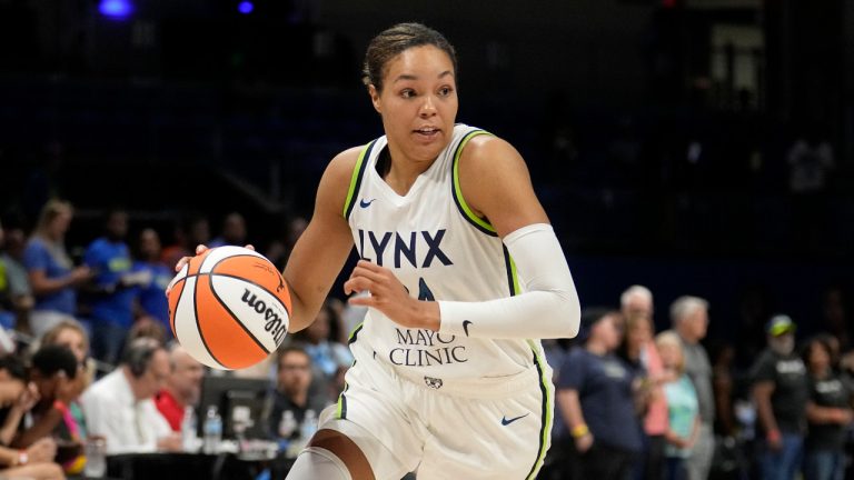 Minnesota Lynx forward Napheesa Collier is seen in this file photo from Thursday, Aug. 24, 2023, in Arlington, Texas. (Tony Gutierrez/AP)