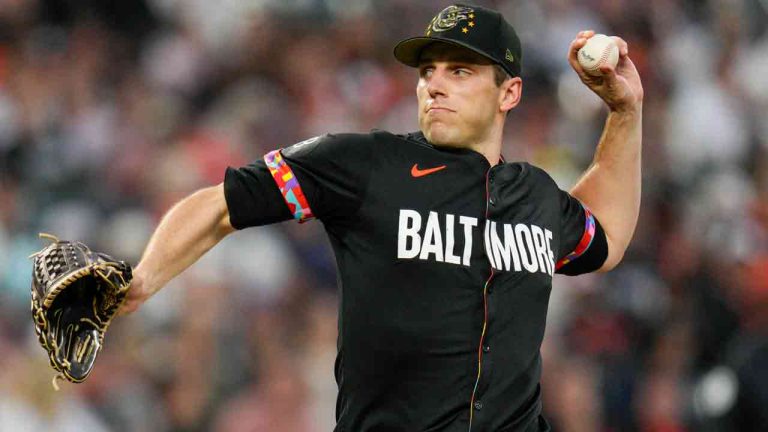 Baltimore Orioles pitcher John Means throws to the Seattle Mariners during the fourth inning of a game, Friday, May 17, 2024, in Baltimore. The Orioles won 9-2. (Jess Rapfogel/AP)