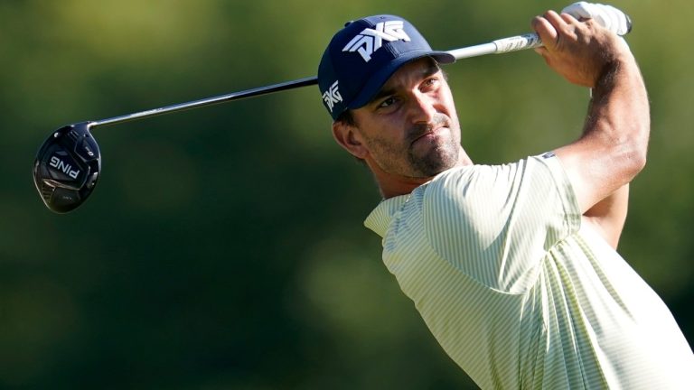 Chris Gotterup hits off the 11th hole during the second round of the 3M Open golf tournament at the Tournament Players Club in Blaine, Minn., Friday, July 22, 2022. (AP Photo/Abbie Parr)