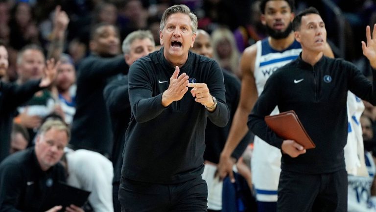 Minnesota Timberwolves head coach hChris Finch calls times out during the second half of Game 3 of an NBA basketball first-round playoff series against the Phoenix Suns, Friday, April 26, 2024, in Phoenix. (Matt York/AP Photo)