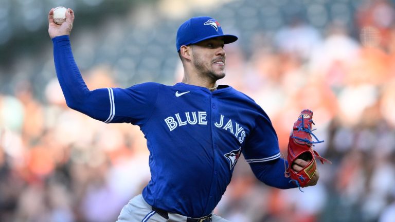 Toronto Blue Jays starting pitcher Jose Berrios throws during the second inning of a baseball game against the Baltimore Orioles, Monday, May 13, 2024, in Baltimore. (Nick Wass/AP)