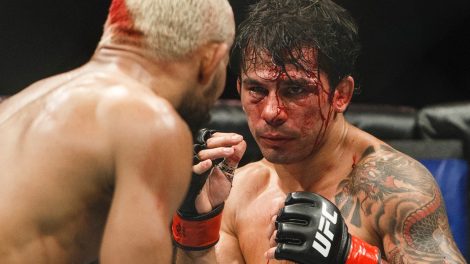 Alexandre-Pantoja-seen-bleeding-as-he-fights-Deiveson-Figueiredo-at-UFC-240-in-Edmonton-in-2019