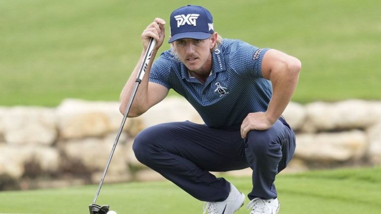 Jake Knapp lines up a putt on the 18th hole during the second round of the Byron Nelson golf tournament in McKinney, Texas, Friday, May 3, 2024. (LM Otero/AP Photo)