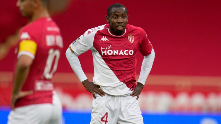 FILE - Monaco's Mohamed Camara reacts during the French League One soccer match between AS Monaco and FC Metz, at the Stade Louis II in Monaco, Sunday, Oct. 22, 2023. (Daniel Cole/AP)