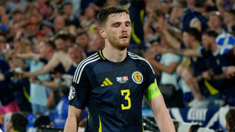 Andrew Robertson of Scotland during a match against Switzerland, June 19 2024. (AP Images)