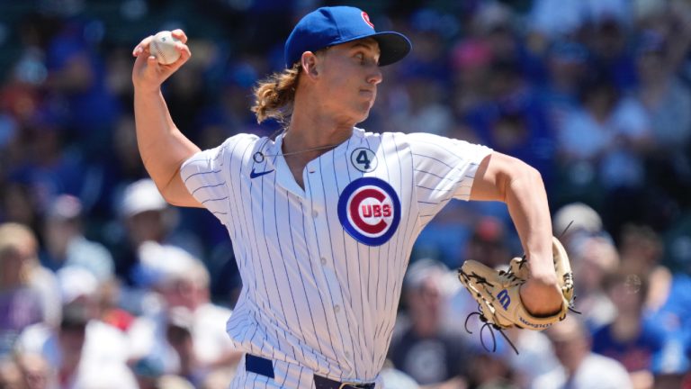 Chicago Cubs starting pitcher Ben Brown throws against the Cincinnati Reds during the first inning of a baseball game in Chicago, Sunday, June 2, 2024. (Nam Y. Huh/AP)