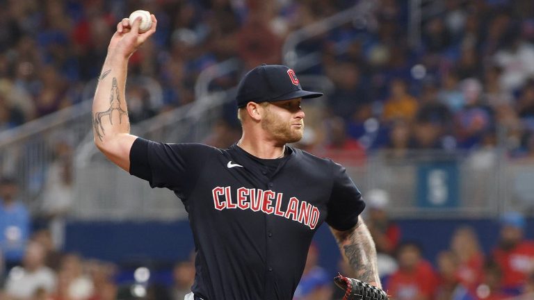 Cleveland Guardians pitcher Ben Lively throws to a Miami Marlins batter during the first inning of a baseball game Saturday, June 8, 2024, in Miami. (Thom Baur/AP)