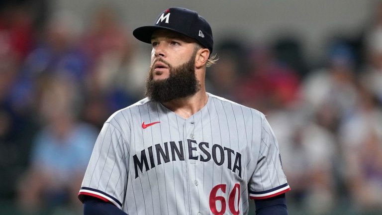 Minnesota Twins' Dallas Keuchel steps off the mound in a game against the Texas Rangers, Sept. 2, 2023. (AP Photo/Tony Gutierrez)