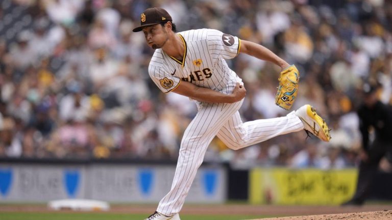 San Diego Padres starting pitcher Yu Darvish works against a Miami Marlins batter during the third inning of a baseball game Wednesday, May 29, 2024, in San Diego. (Gregory Bull/AP Photo)
