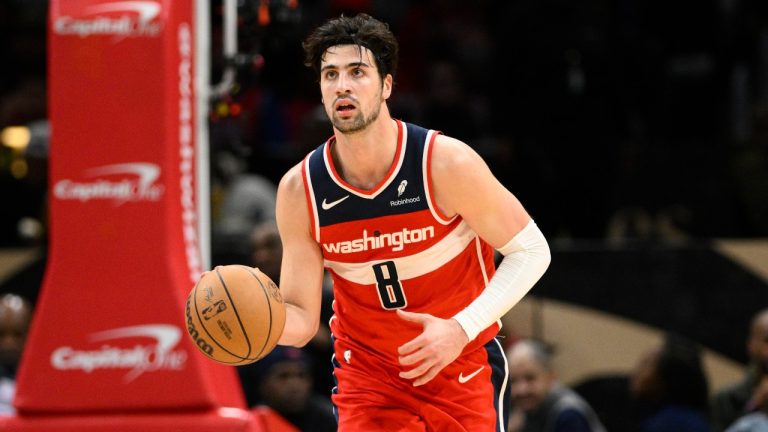 Washington Wizards forward Deni Avdija (8) in action during the second half of an NBA basketball game against the Detroit Pistons, Friday, March 29, 2024, in Washington. The Pistons won 96-87. (AP Photo/Nick Wass)