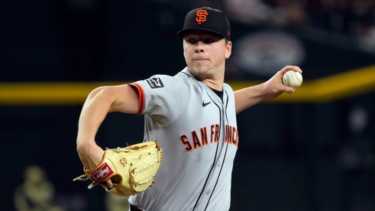 San Francisco Giants pitcher Kyle Harrison (45) in the first inning during a baseball game against the Arizona Diamondbacks. (Rick Scuteri/AP)