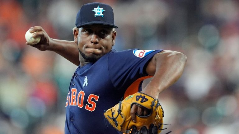Houston Astros starting pitcher Ronel Blanco throws against the Detroit Tigers during the first inning of a baseball game Sunday, June 16, 2024, in Houston. (David J. Phillip/AP Photo)