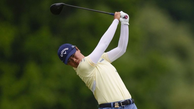 Yuka Saso, of Japan, hits off the second tee during the final round of the U.S. Women's Open golf tournament at Lancaster Country Club, Sunday, June 2, 2024, in Lancaster, Pa. (Matt Slocum/AP Photo)
