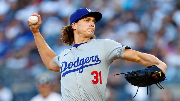 Los Angeles Dodgers' Tyler Glasnow (31) pitches against the New York Yankees during the first inning of a baseball game, Sunday, June 9, 2024 in New York. (Noah K. Murray/AP)