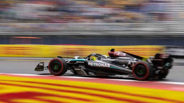 Mercedes driver Lewis Hamilton of Great Britain drives during the second practice session at the Canadian Grand Prix Friday, June 7, 2024 in Montreal. (Christinne Muschi/CP)