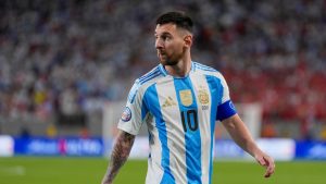 Argentina's Lionel Messi during a Copa America Group A soccer match against Chile in East Rutherford, N.J., Tuesday, June 25, 2024. (Julia Nikhinson/AP)