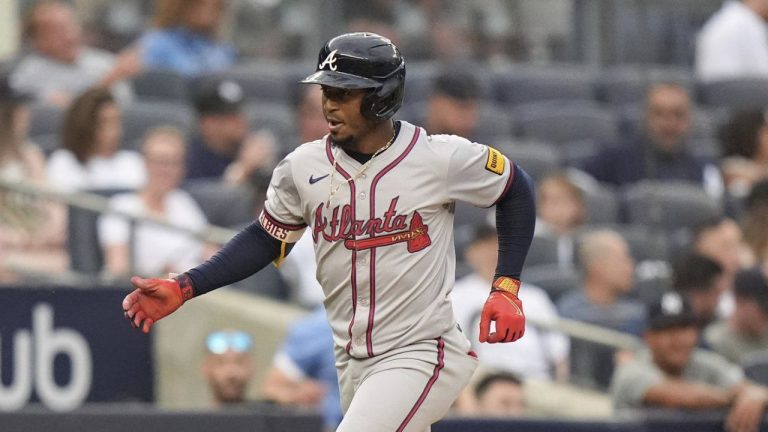 Atlanta Braves' Ozzie Albies runs the bases after hitting a home run against the New York Yankees during the first inning of a baseball game Friday, June 21, 2024, in New York. (Frank Franklin II/AP Photo)