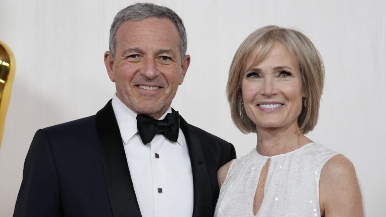 Bob Iger, left, and Willow Bay arrive at the Oscars on Sunday, March 10, 2024, at the Dolby Theatre in Los Angeles. Angel City FC announced Wednesday, July 17, 2024, that Walt Disney Company CEO Bob Iger and Southern California dean for communication and journalism Willow Bay will be the new controlling owners of what the franchise calls the most valuable women’s sports team in the world. (Ashley Landis/AP)