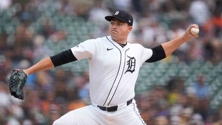 Detroit Tigers pitcher Tarik Skubal throws against the Milwaukee Brewers in the third inning of a baseball game, Sunday, June 9, 2024, in Detroit. (Paul Sancya/AP)