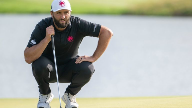 Captain Jon Rahm of Legion XIII is seen on the practice range before the final round of LIV Golf United Kingdom by JCB at JCB Golf & Country Club on Sunday, July 28, 2024 in Rocester, England. (Photo by Chris Trotman/LIV Golf via AP)