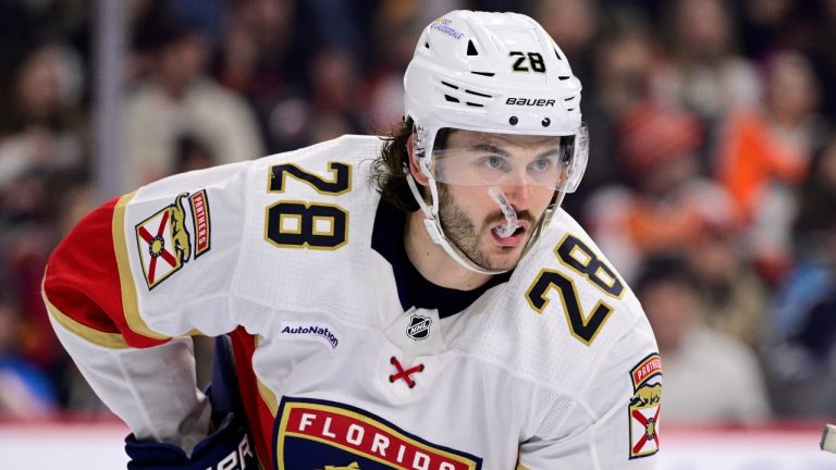 Florida Panthers' Josh Mahura in action during an NHL hockey game against the Philadelphia Flyers, Sunday, March 24, 2024, in Philadelphia. (AP Photo/Derik Hamilton)
