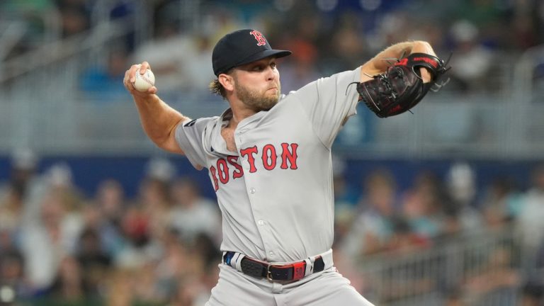 Boston Red Sox pitcher Kutter Crawford aims a pitch during the first inning against the Miami Marlins, July 2, 2024. (AP Photo/Marta Lavandier)