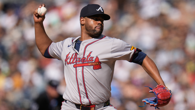 Atlanta Braves starting pitcher Reynaldo Lopez works against a San Diego Padres batter during the second inning of a baseball game Saturday, July 13, 2024, in San Diego. (Gregory Bull/AP)