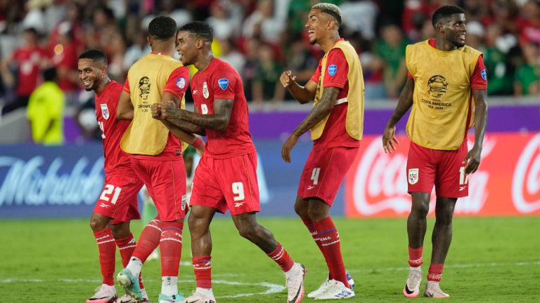 Panama's players celebrate their team victory 3-1 over Bolivia at the end of a Copa America Group C soccer match in Orlando, Fla., Monday, July 1, 2024. (John Raoux/AP)
