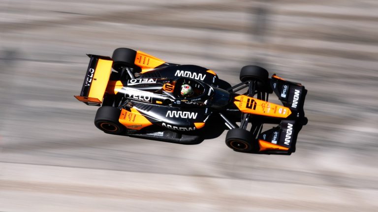 Pato O'Ward, of Mexico, drives during practice. (Paul Sancya/AP)