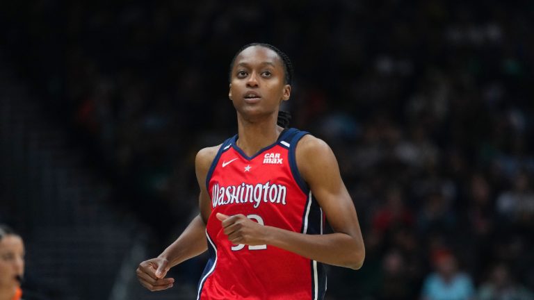 Washington Mystics guard Shatori Walker-Kimbrough in action against the Seattle Storm during a WNBA basketball game Saturday, May 25, 2024, in Seattle. (Lindsey Wasson/AP)