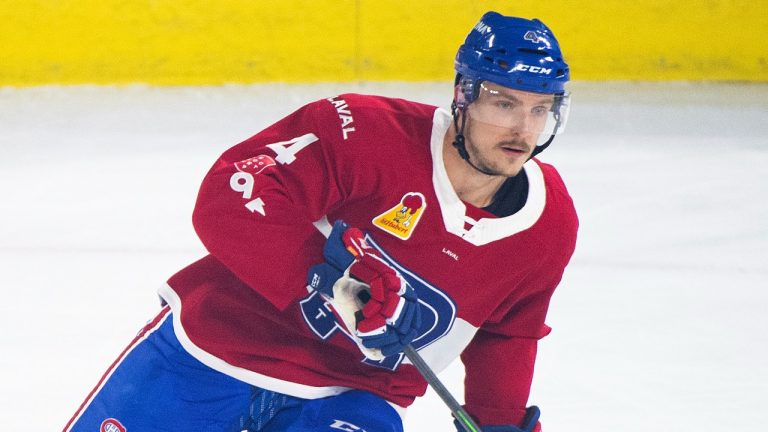 Laval Rocket’s Tobie Paquette-Bisson during an AHL playoff hockey game against the Springfield Thunderbirds in Laval, Que., Wednesday, June 8, 2022. THE CANADIAN PRESS IMAGES/Graham Hughes