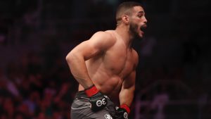 Brazil's Gabriel Bonfim celebrates a victory in the UFC. (Bruna Prado/AP)