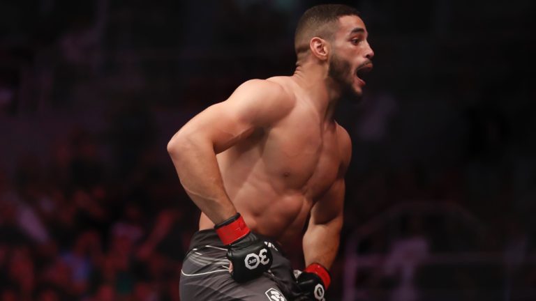 Brazil's Gabriel Bonfim celebrates a victory in the UFC. (Bruna Prado/AP)