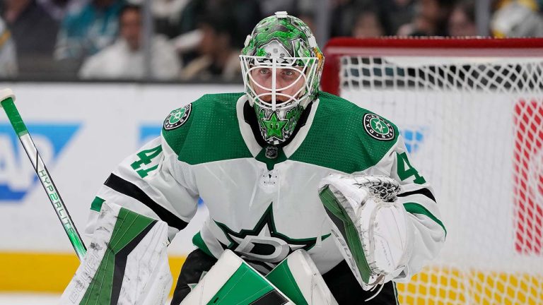 Dallas Stars goaltender Scott Wedgewood during an NHL hockey game against the San Jose Sharks in San Jose, Calif., Tuesday, March 26, 2024. (Jeff Chiu/AP)
