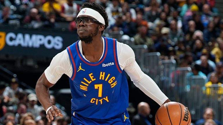 Denver Nuggets guard Reggie Jackson (7) in the second half of an NBA basketball game Saturday, April 6, 2024, in Denver. (David Zalubowski/AP)