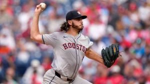 Houston Astros' Spencer Arrighetti pitches during the fourth inning of a baseball game against the Philadelphia Phillies, Wednesday, Aug. 28, 2024, in Philadelphia. (Matt Slocum/AP)