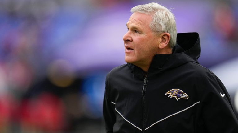 Joe D'Alessandris looks on prior to the AFC Championship NFL football game between the Baltimore Ravens and the Kansas City Chiefs, Sunday, Jan. 28, 2024, in Baltimore. (Julio Cortez/AP)