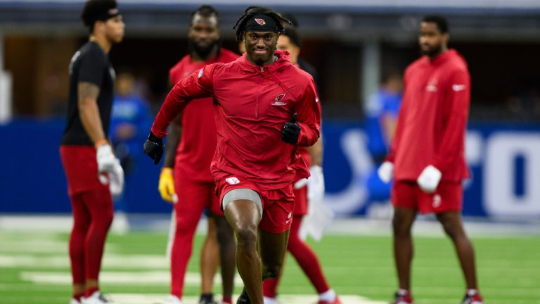 Arizona Cardinals wide receiver Marvin Harrison Jr. (18) warms up on the field before an NFL football game against the Indianapolis Colts, Sunday, Aug. 16, 2024, in Indianapolis. The Colts defeated the Cardinals 21-13. (Zach Bolinger/AP)