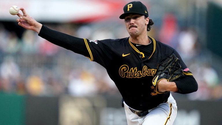 Pittsburgh Pirates starting pitcher Paul Skenes delivers during the third inning of a baseball game against the Cincinnati Reds, Thursday, Aug. 22, 2024, in Pittsburgh. (Matt Freed/AP)