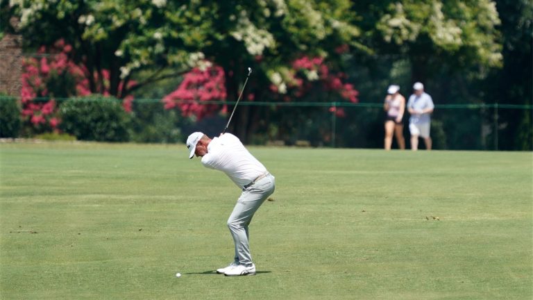 Lucas Glover won the Wyndham Championship golf tournament in Greensboro, N.C.,on Sunday, Aug. 6, 2023. (Chuck Burton/AP)