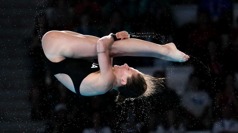 Canada's Caeli McKay competes in the women's 10m platform diving final during the Paris Summer Olympics in Saint-Denis, France on Tuesday, August 6, 2024. (Nathan Denette/THE CANADIAN PRESS)